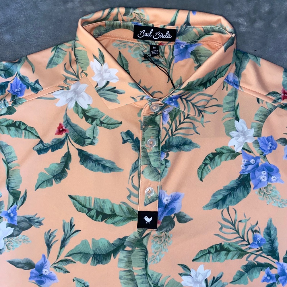 Bad Birdie Mens Golf Polo Shirt Flora Fiesta Floral Short Sleeve Sz M NWT Gift‎